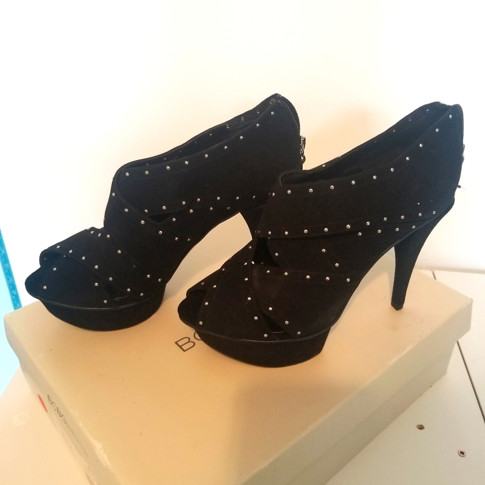 BCBGeneration suede studded thick strappy heels